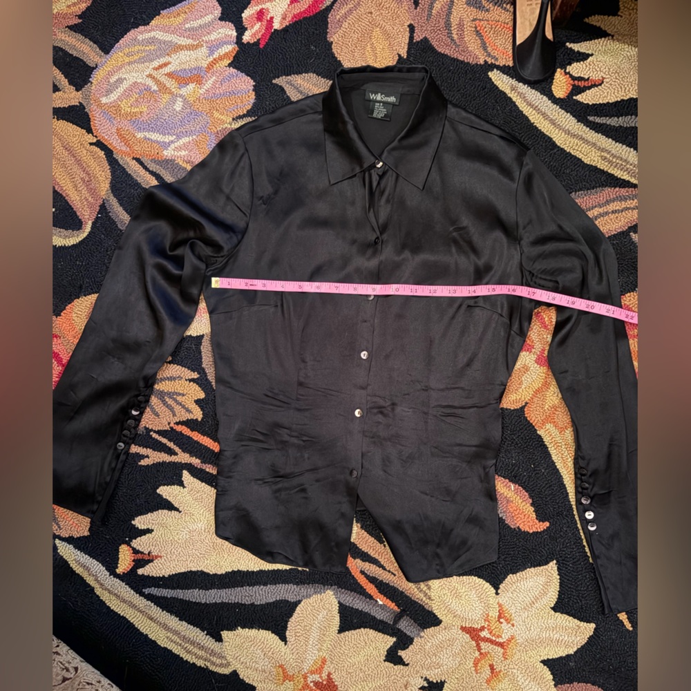 Willi Smith Black Satin Button-Down Shirt